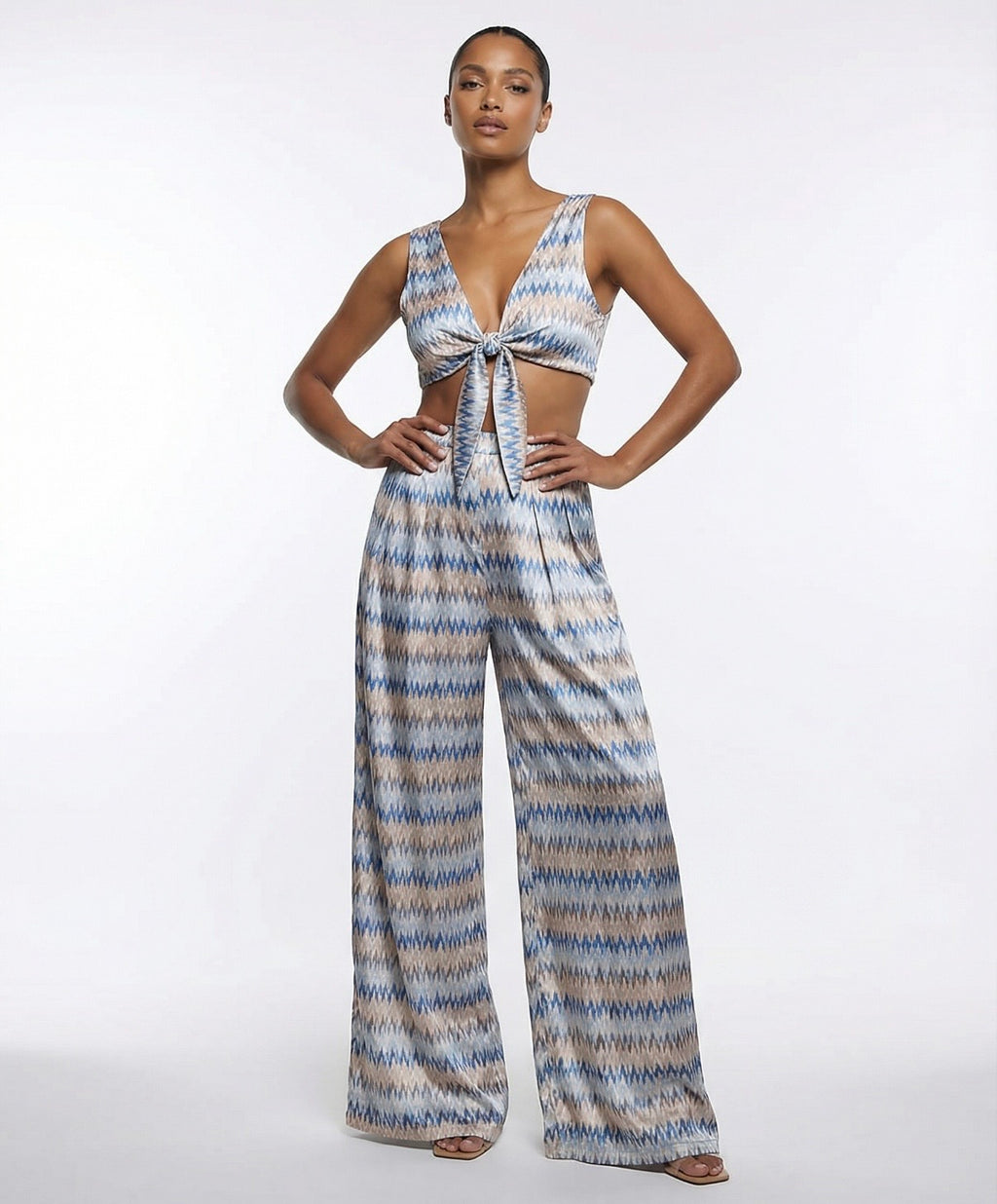 Laguna Satin Tie-Front Top – Desert Wave