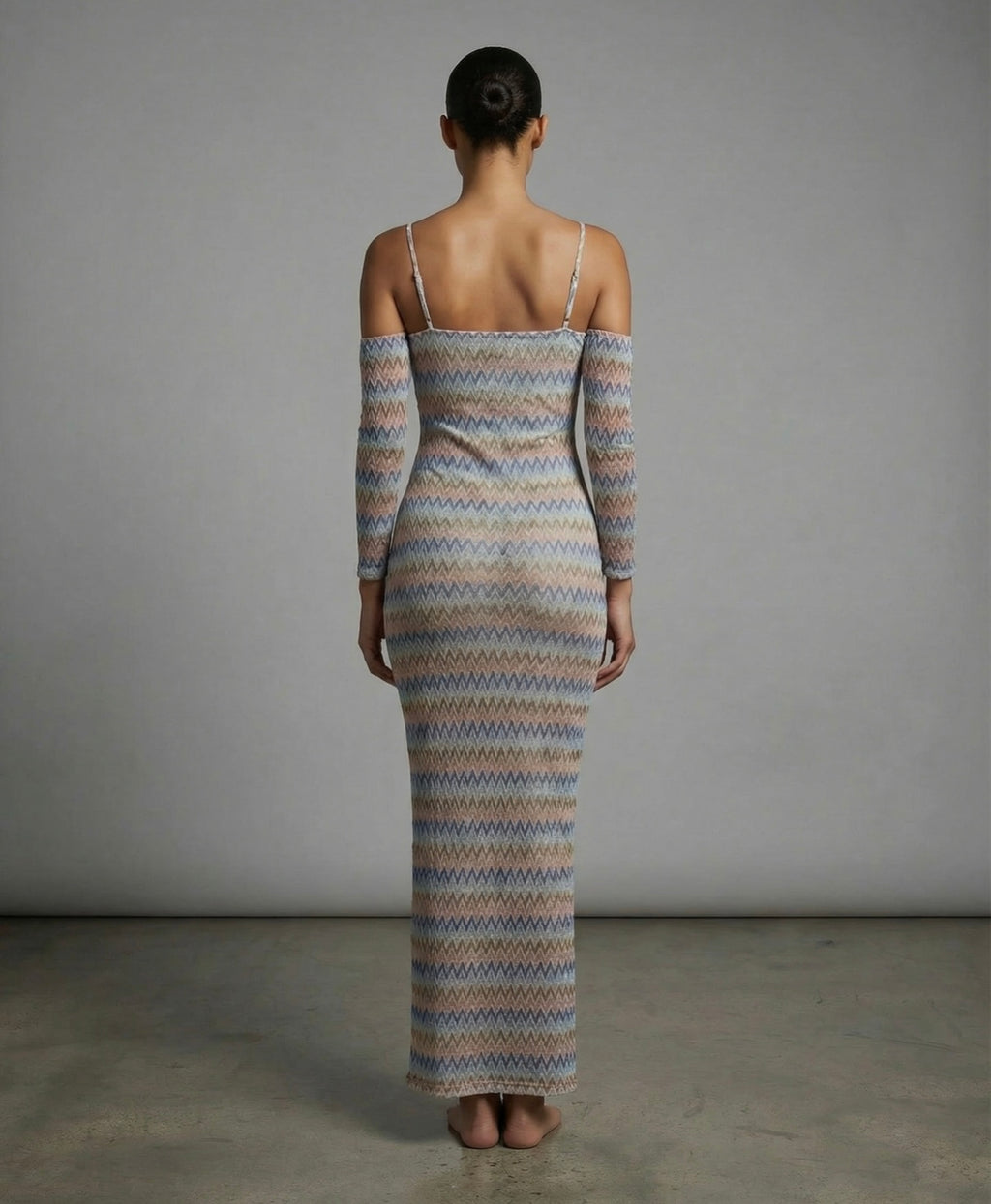 Cove Mesh Dress – Off Shoulder Desert Wave Print