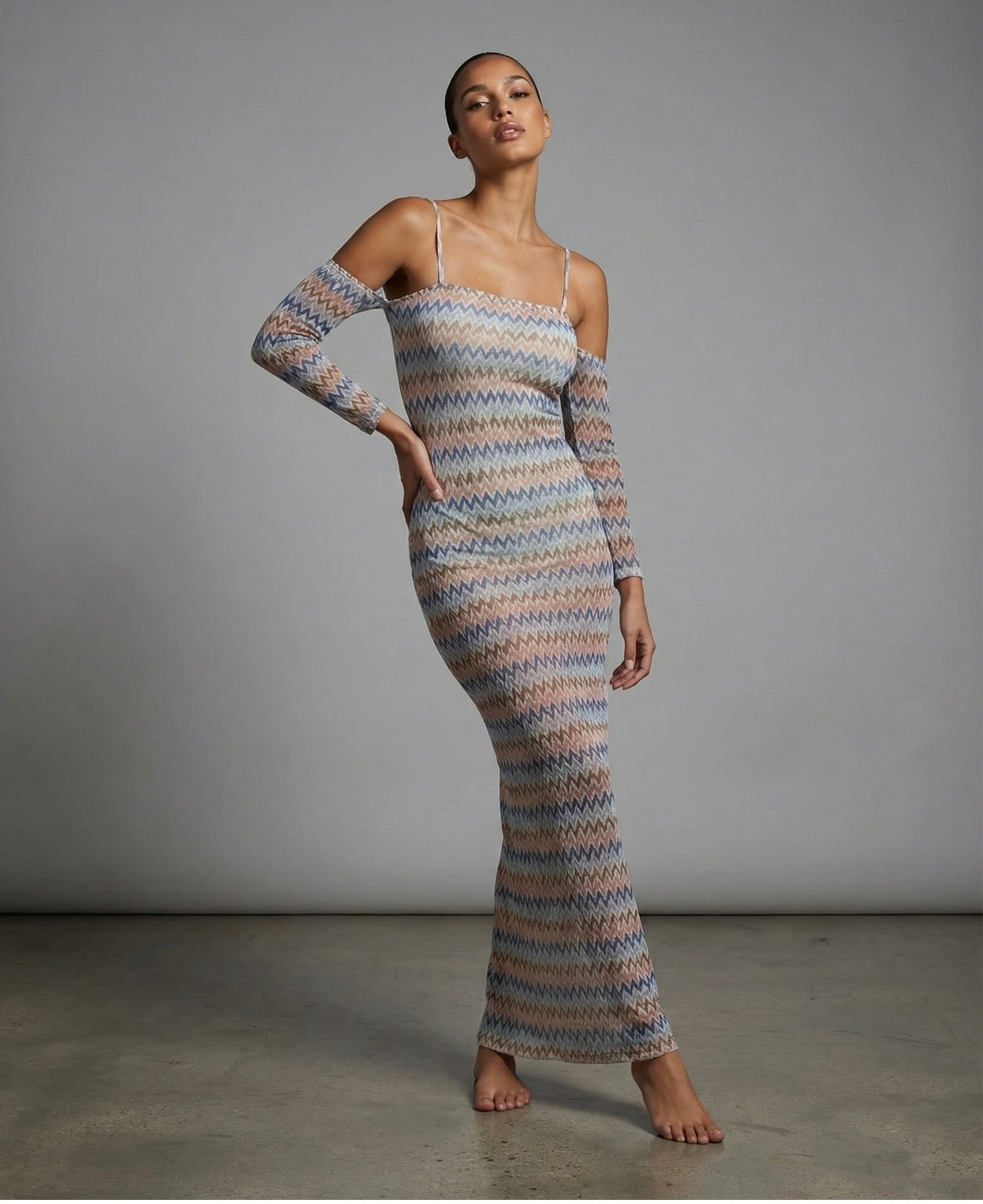 Cove Mesh Dress – Off Shoulder Desert Wave Print
