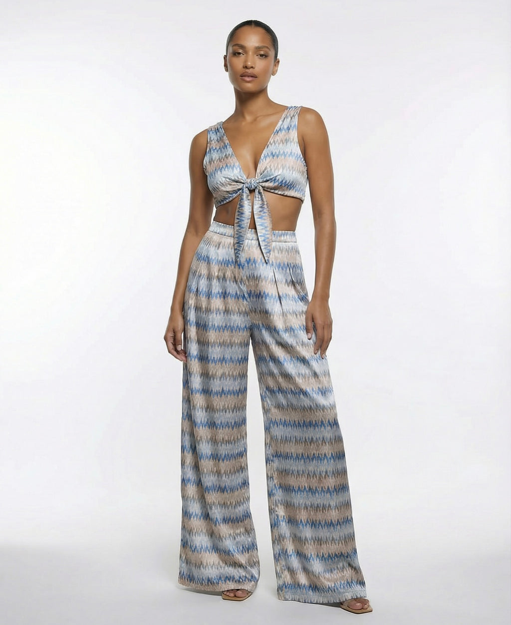 Laguna Satin Tie-Front Top – Desert Wave